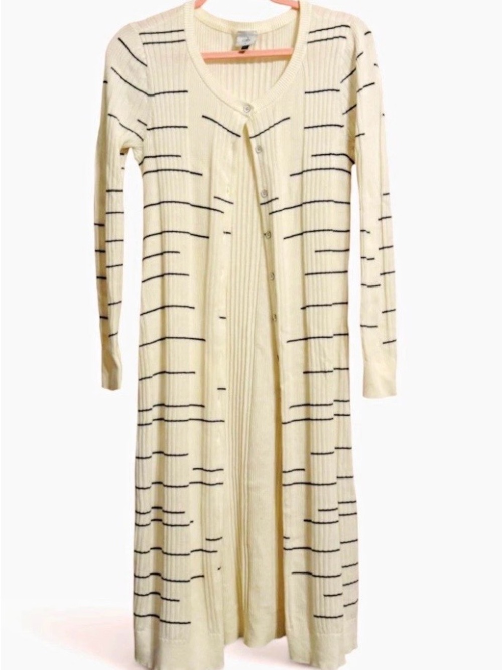 CAbi Cream and Black Long-Sleeve Striped Knit sweater Onesize